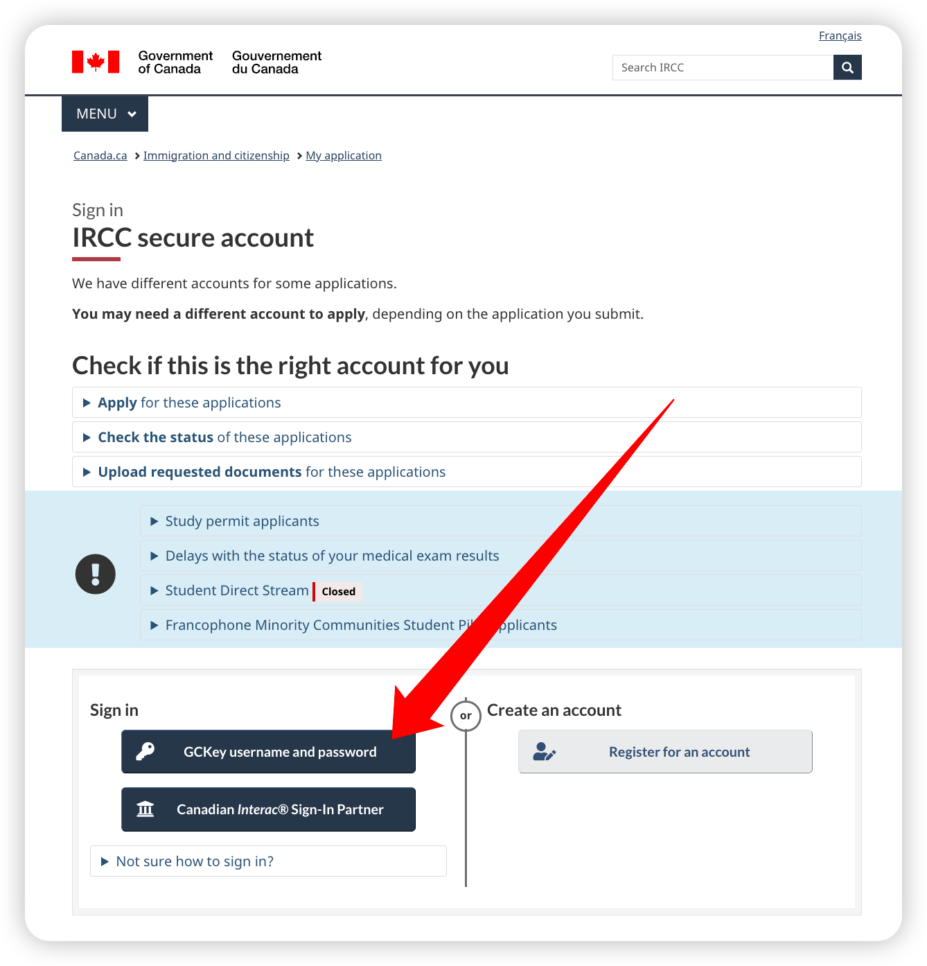 IRCC 官网账号登录